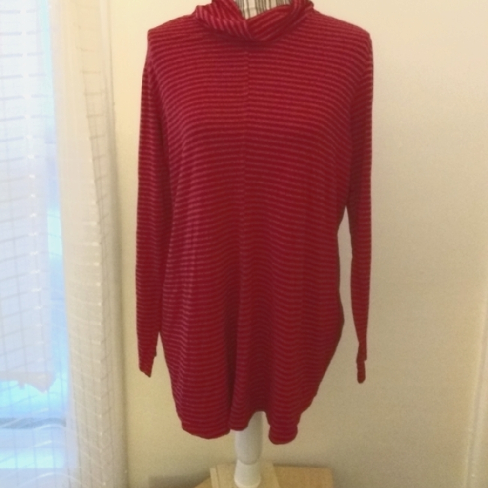 Heartstring Red Striped Turtleneck Tunic Top Size XL